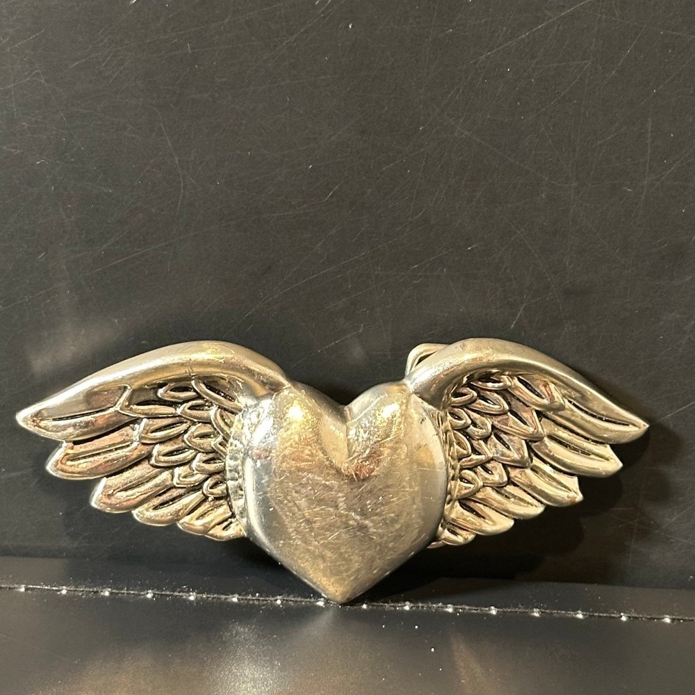 Silver Heart with Wings Belt Buckle Vintage Style Angel Wing Statement Buckle
